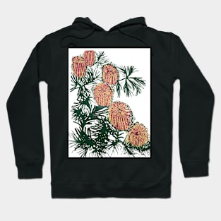 Birthday Candlestick Banksia. a 4 colour reduction linocut by Geoff Hargraves Hoodie